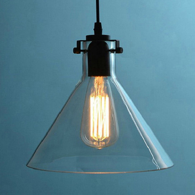 Clear Glass Cone Shade Ceiling Pendant Lamp Industrial Style Single Bulb Hanging Light for Corridor Aisle