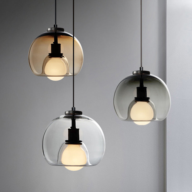 Minimalisme Glotte transparente Lumière suspendue à double nuance Éclairage d'éclairage de chevet avec 37,5 "Corde réglable