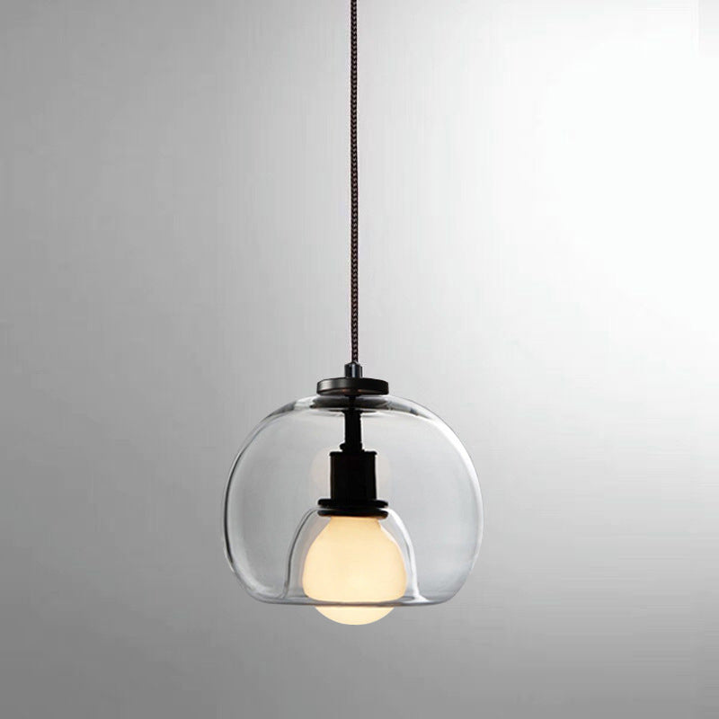 Minimalisme Glotte transparente Lumière suspendue à double nuance Éclairage d'éclairage de chevet avec 37,5 "Corde réglable