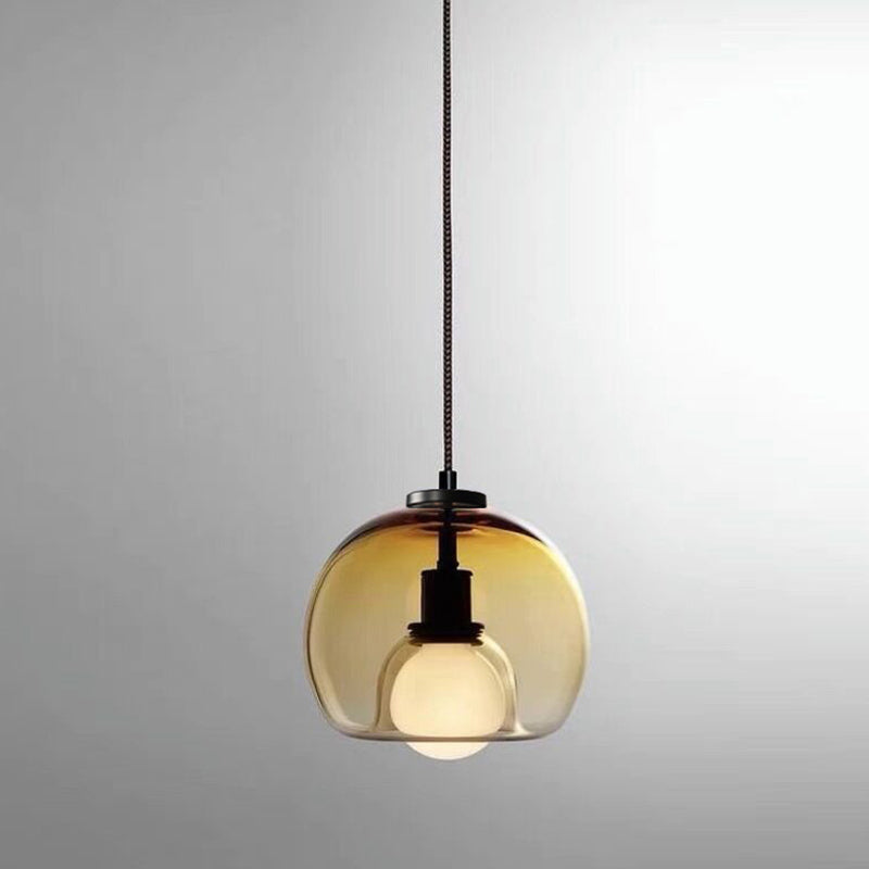 Minimalisme Glotte transparente Lumière suspendue à double nuance Éclairage d'éclairage de chevet avec 37,5 "Corde réglable