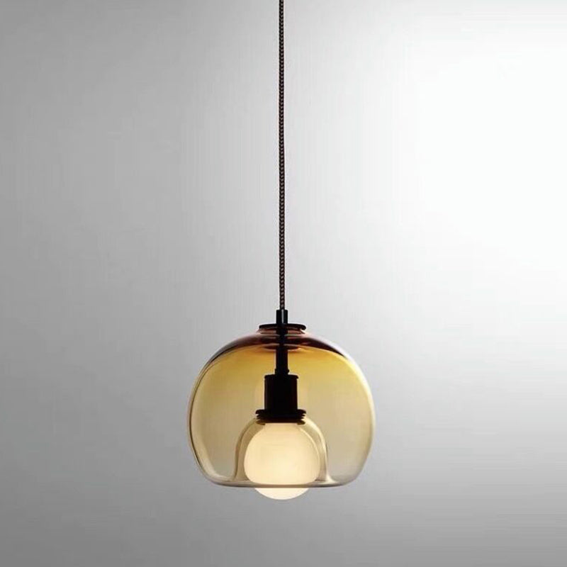 Minimalisme Glotte transparente Lumière suspendue à double nuance Éclairage d'éclairage de chevet avec 37,5 "Corde réglable