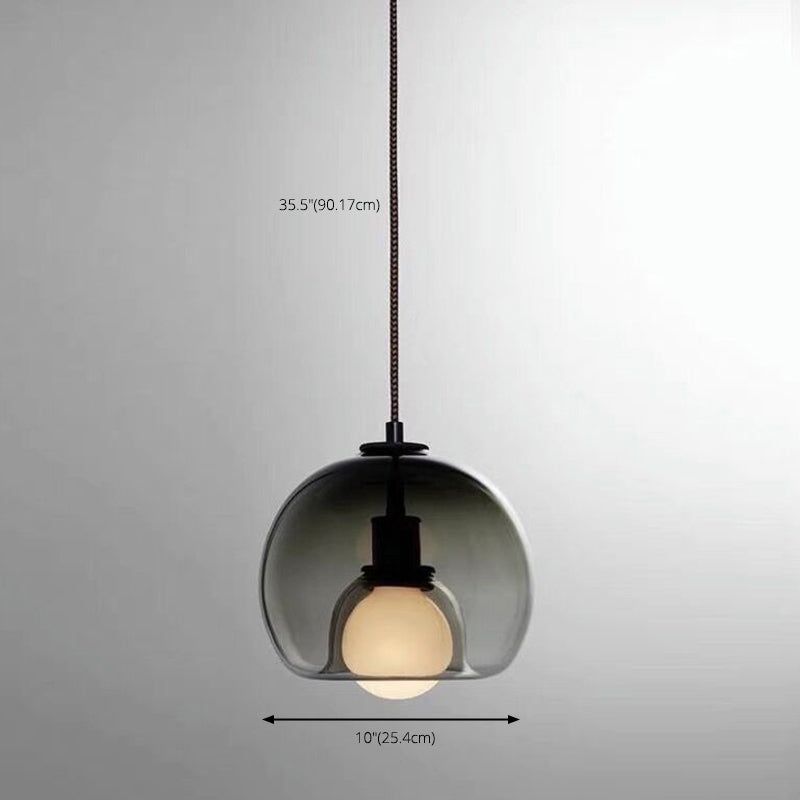 Minimalisme Glotte transparente Lumière suspendue à double nuance Éclairage d'éclairage de chevet avec 37,5 "Corde réglable