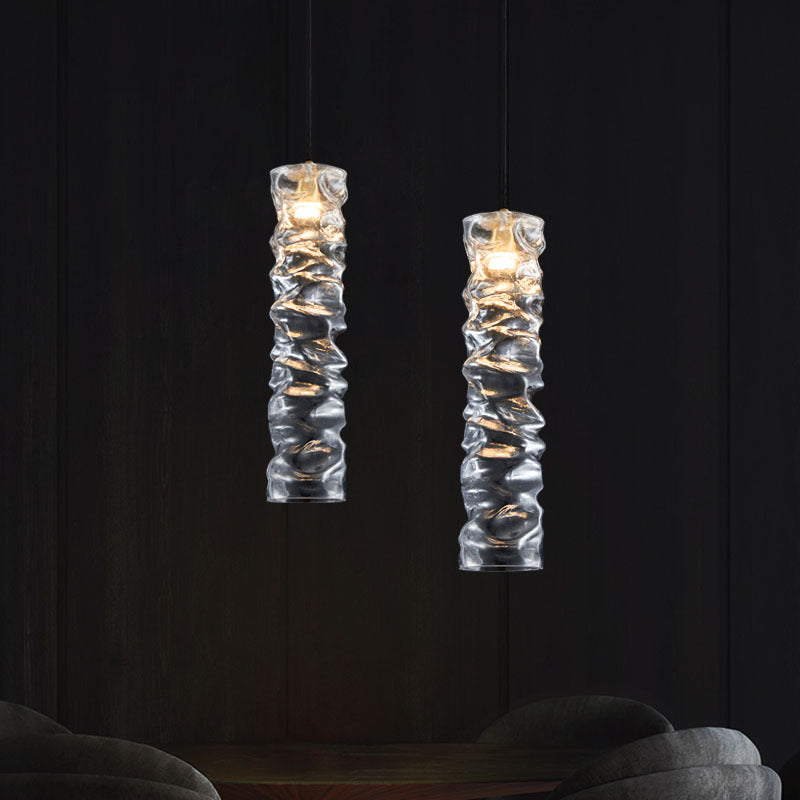 Wrinkled Glass Design Long Stripes Suspended Light Brass Ceiling Plate Modern Style Hanging Light for Bedroom