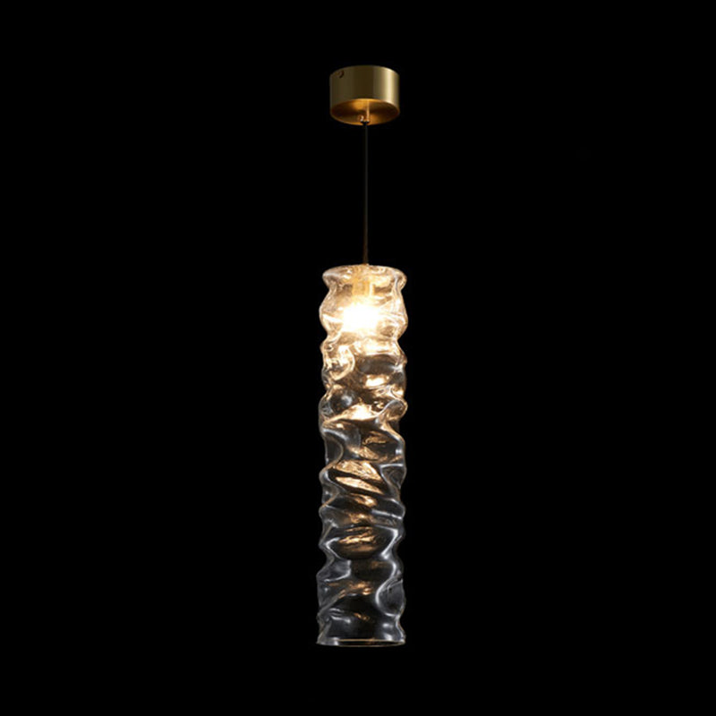 Wrinkled Glass Design Long Stripes Suspended Light Brass Ceiling Plate Modern Style Hanging Light for Bedroom