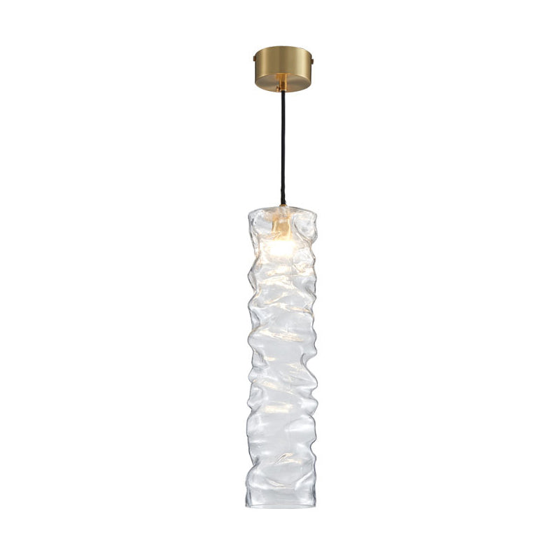 Wrinkled Glass Design Long Stripes Suspended Light Brass Ceiling Plate Modern Style Hanging Light for Bedroom