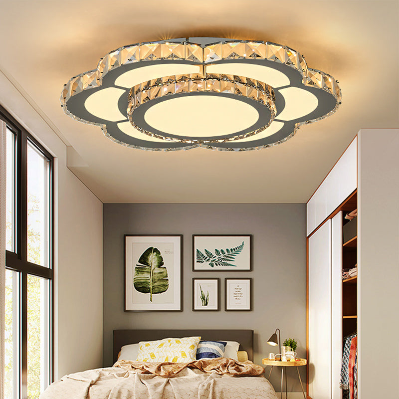 Bloemen Woonkamer Flush Mount Lamp Hedendaagse Kristal 10 "/18" /23.5 " Breed LED Wit Flush Light Fixture in Warm/Wit Licht