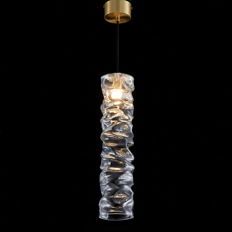 Wrinkled Glass Design Long Stripes Suspended Light Brass Ceiling Plate Modern Style Hanging Light for Bedroom