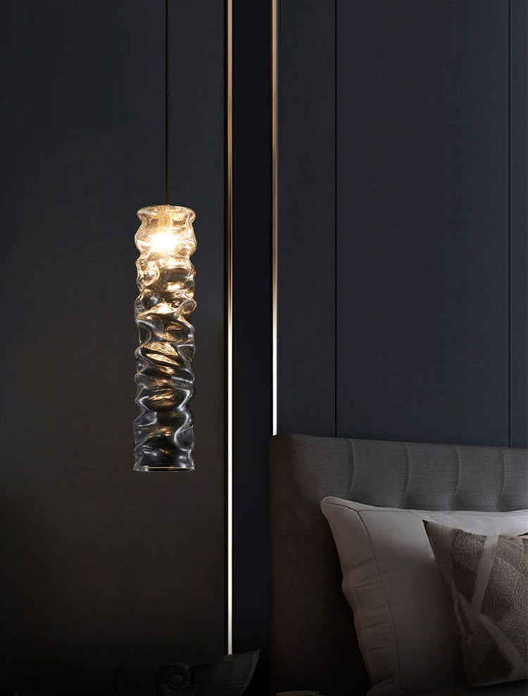 Wrinkled Glass Design Long Stripes Suspended Light Brass Ceiling Plate Modern Style Hanging Light for Bedroom