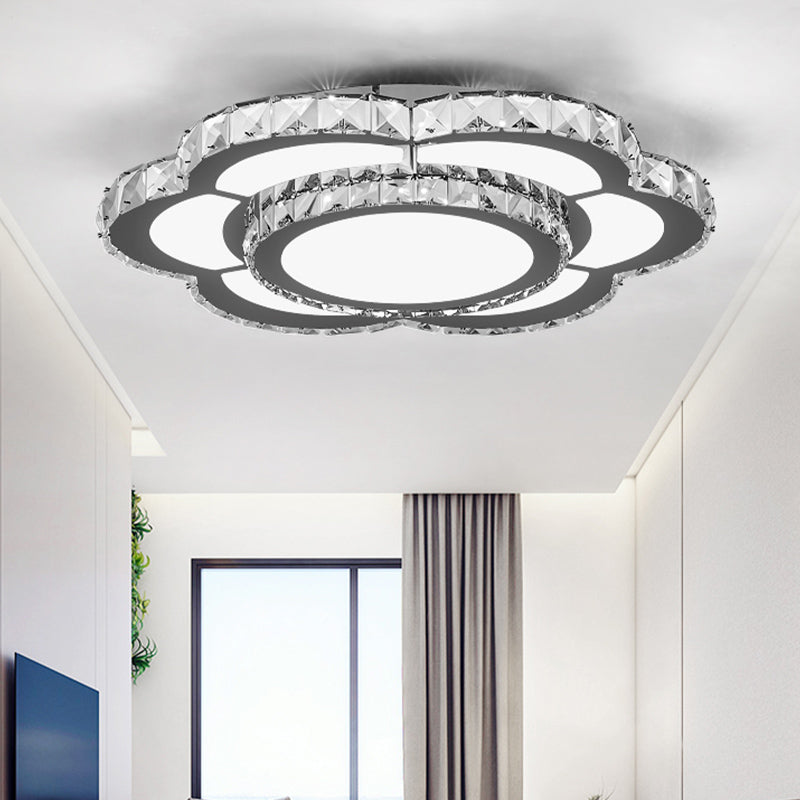 Bloemen Woonkamer Flush Mount Lamp Hedendaagse Kristal 10 "/18" /23.5 " Breed LED Wit Flush Light Fixture in Warm/Wit Licht