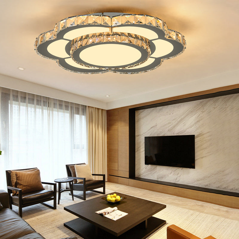 Bloemen Woonkamer Flush Mount Lamp Hedendaagse Kristal 10 "/18" /23.5 " Breed LED Wit Flush Light Fixture in Warm/Wit Licht