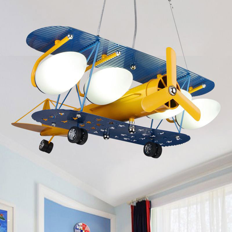 Propeller Airplane Shaped Hanging Light 5-Lights Cartoon Design Lighting Fixture for Children Room