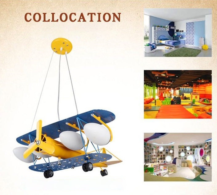 Propeller Airplane Shaped Hanging Light 5-Lights Cartoon Design Lighting Fixture for Children Room