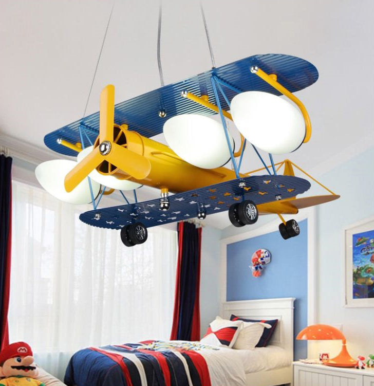 Propeller Airplane Shaped Hanging Light 5-Lights Cartoon Design Lighting Fixture for Children Room