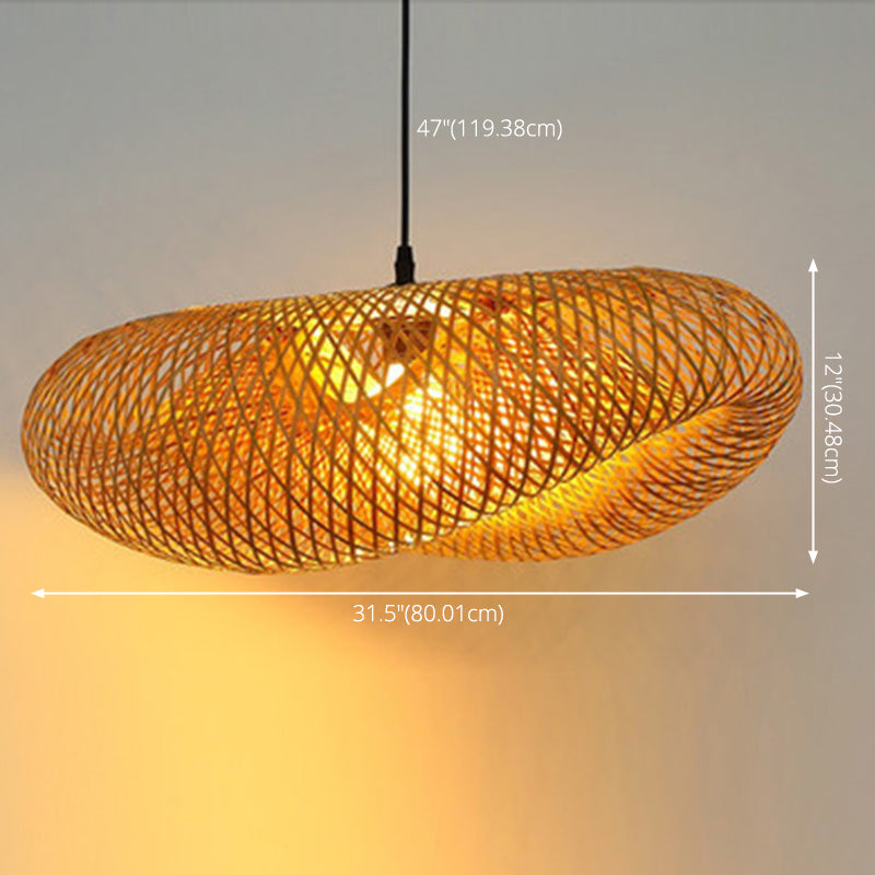 Lampada di sospensione di tessitura a forma di cappello a forma di paglia con il bulbo asiatico a sospensione di lampadina con filo appeso regolabile da 47 "