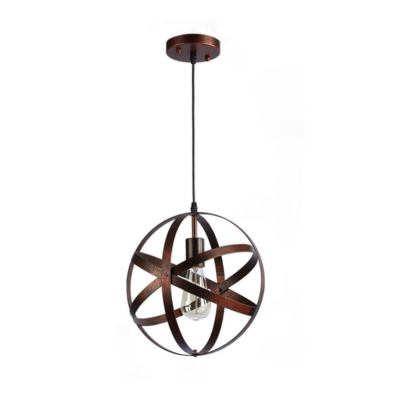 Globe Metal Cage Hanging Pendant Light Industrial Style Lighting Fixture for Cafe Shop Restaurants