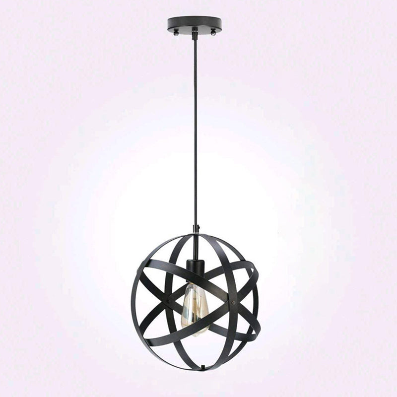 Globe Metal Cage Hanging Pendant Light Industrial Style Lighting Fixture for Cafe Shop Restaurants