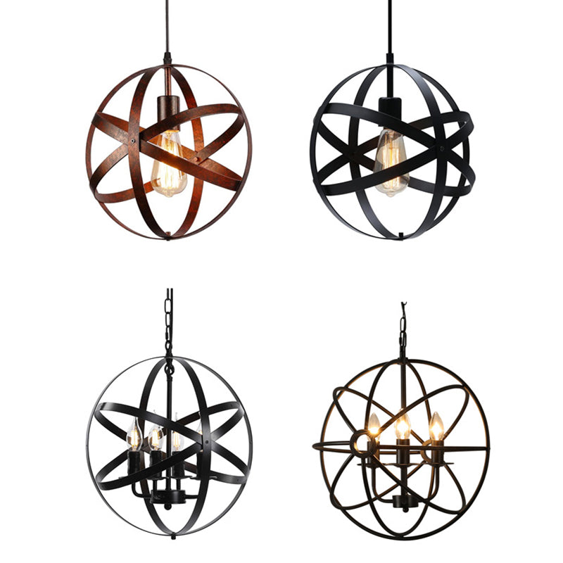 Globe Metal Cage Hanging Pendant Light Industrial Style Lighting Fixture for Cafe Shop Restaurants