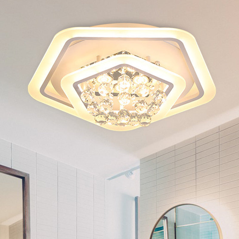 Pentagon Crystal Ball Flush Mount Licht Modernisme Wit 19.5 "/23.5" /27.5 " Breed LED Plafond Armatuur in Warm/Wit Licht