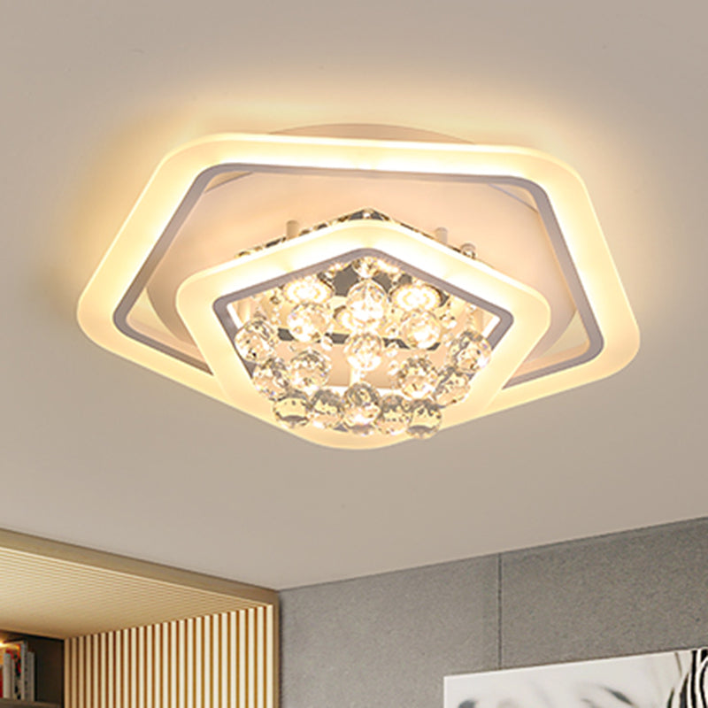 Pentagone Crystal Ball Flush Mount Light Modernism White 19,5 "/23.5" /27.5 " Wide LED Ceiling Fixture in Warm / White Light