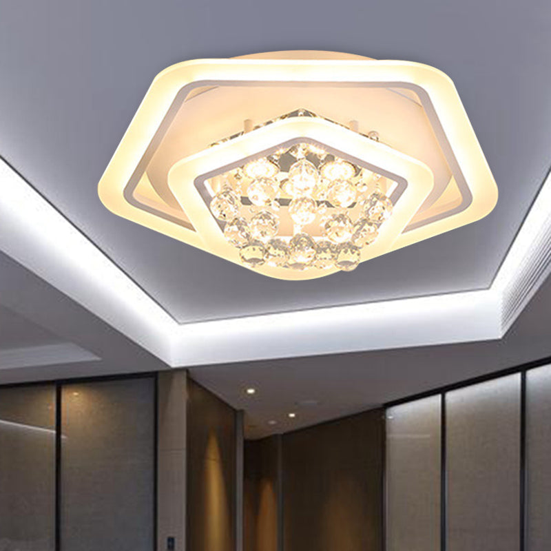 Pentagon Crystal Ball Flush Mount Licht Modernisme Wit 19.5 "/23.5" /27.5 " Breed LED Plafond Armatuur in Warm/Wit Licht