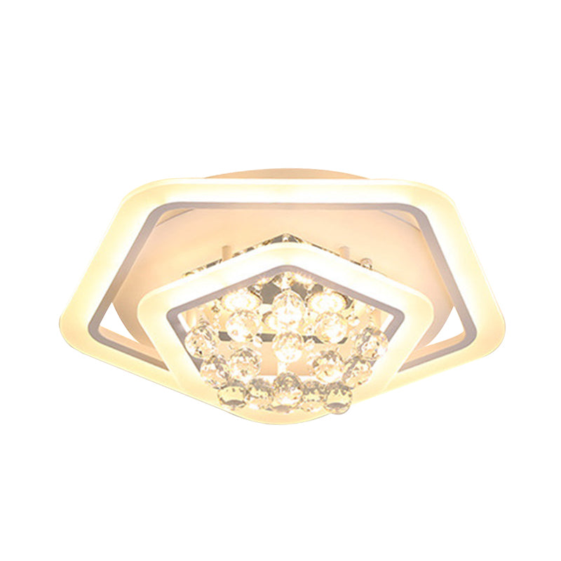 Pentagon Crystal Ball Flush Mount Licht Modernisme Wit 19.5 "/23.5" /27.5 " Breed LED Plafond Armatuur in Warm/Wit Licht