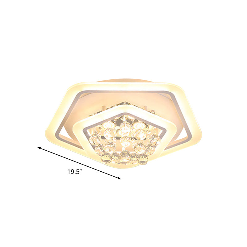 Pentagon Crystal Ball Flush Mount Licht Modernisme Wit 19.5 "/23.5" /27.5 " Breed LED Plafond Armatuur in Warm/Wit Licht