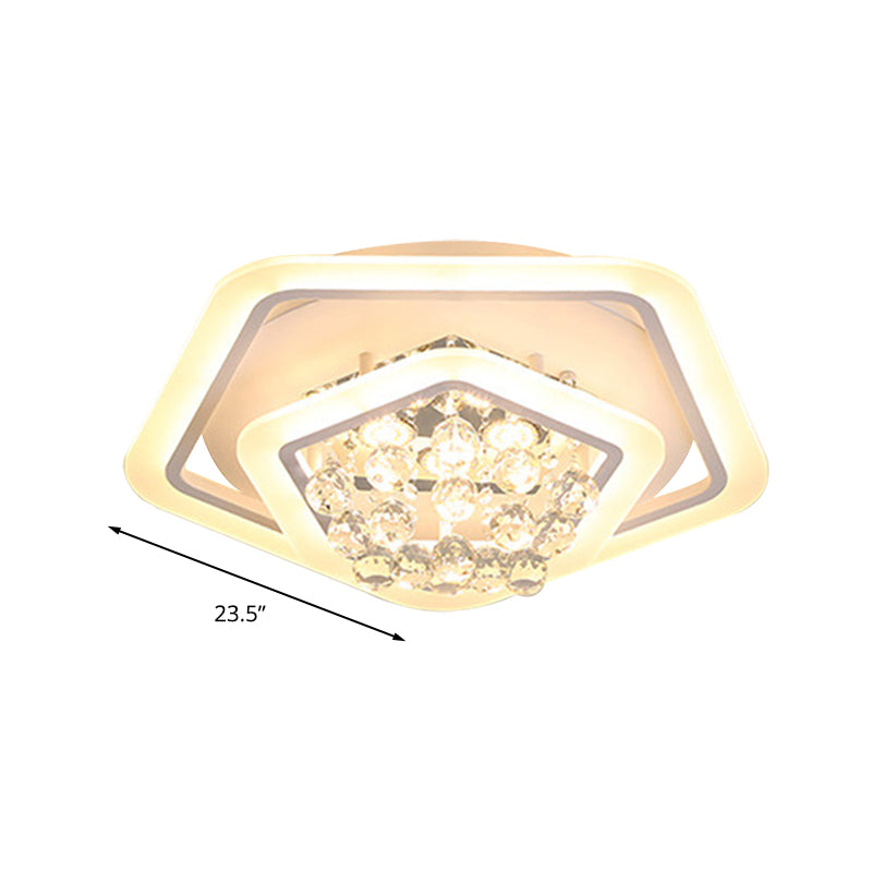 Pentagone Crystal Ball Flush Mount Light Modernism White 19,5 "/23.5" /27.5 " Wide LED Ceiling Fixture in Warm / White Light