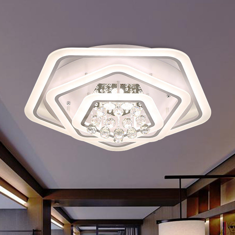 Pentagone Crystal Ball Flush Mount Light Modernism White 19,5 "/23.5" /27.5 " Wide LED Ceiling Fixture in Warm / White Light