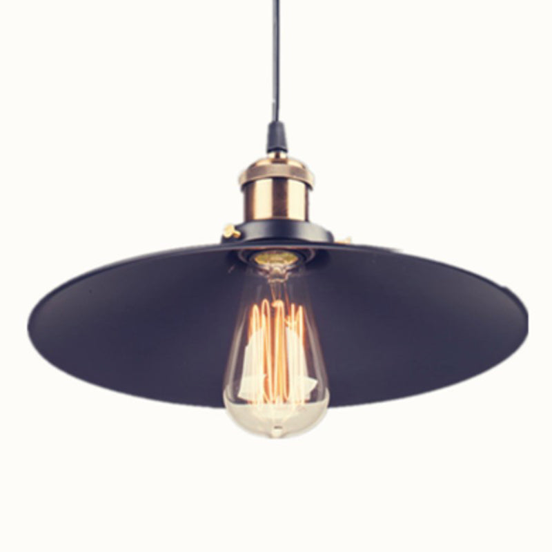 Black Saucer Shade Pendant Light Retro Metal Single Bulb Hanging Lamp for Bedroom