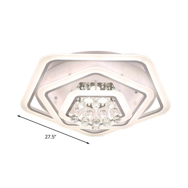 Pentagon-Kristallkugel-Unterputzleuchte Modernismus Weiß 19,5"/23,5"/27,5" breite LED-Deckenleuchte in warmem/weißem Licht