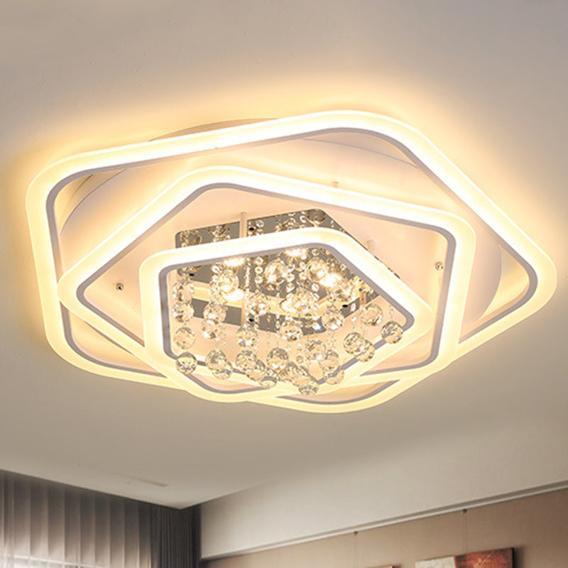 Pentagon Crystal Ball Flush Mount Licht Modernisme Wit 19.5 "/23.5" /27.5 " Breed LED Plafond Armatuur in Warm/Wit Licht