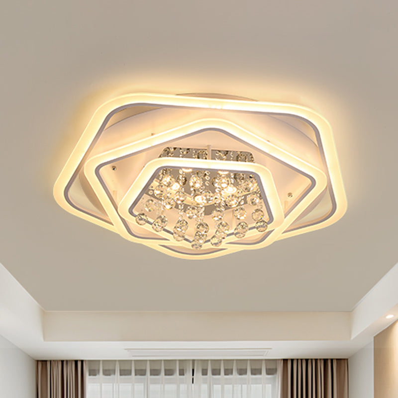 Pentagon Crystal Ball Flush Mount Licht Modernisme Wit 19.5 "/23.5" /27.5 " Breed LED Plafond Armatuur in Warm/Wit Licht