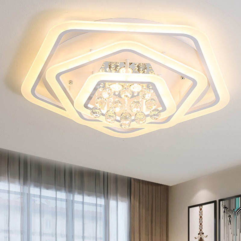 Pentagone Crystal Ball Flush Mount Light Modernism White 19,5 "/23.5" /27.5 " Wide LED Ceiling Fixture in Warm / White Light