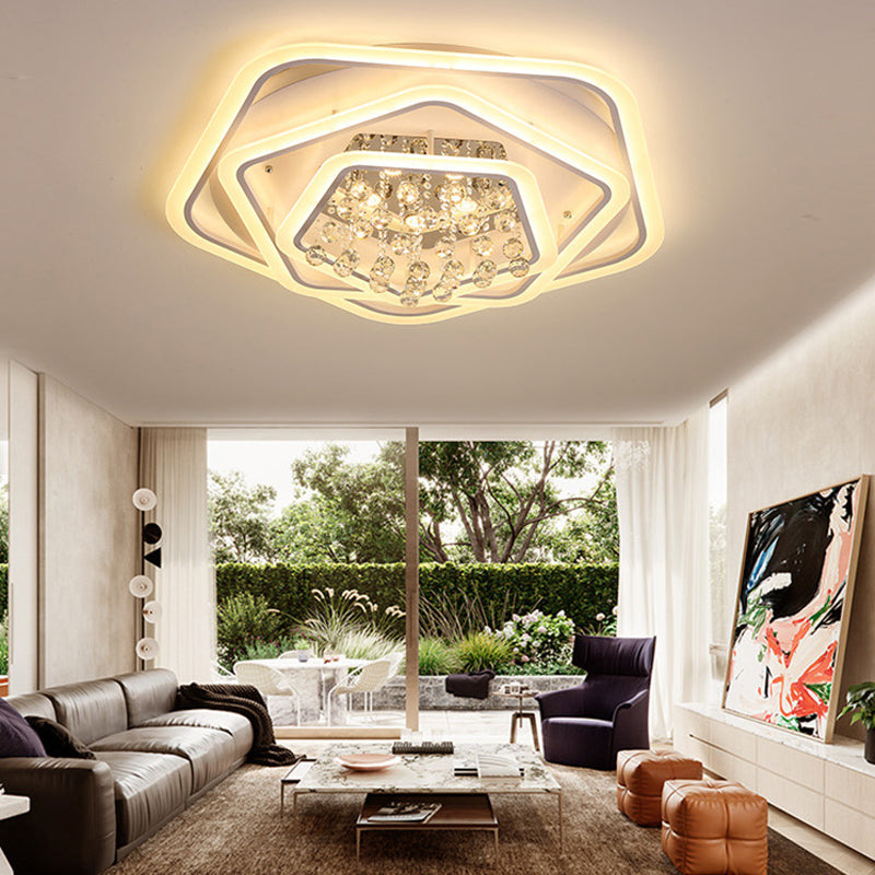 Pentagone Crystal Ball Flush Mount Light Modernism White 19,5 "/23.5" /27.5 " Wide LED Ceiling Fixture in Warm / White Light