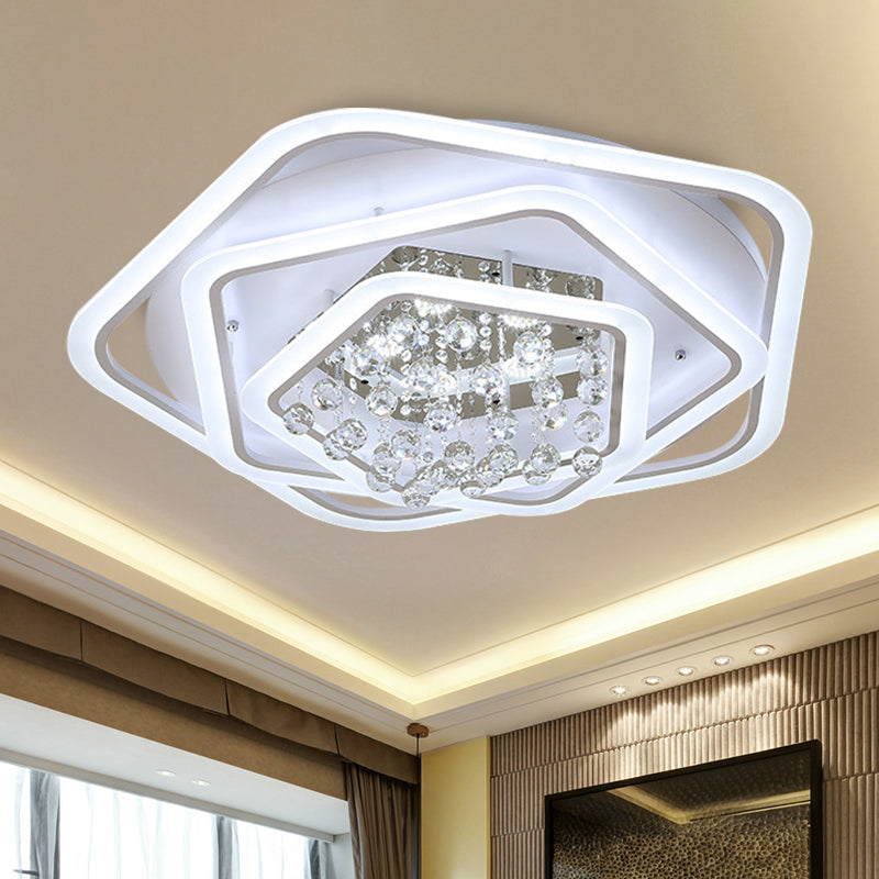 Pentagone Crystal Ball Flush Mount Light Modernism White 19,5 "/23.5" /27.5 " Wide LED Ceiling Fixture in Warm / White Light