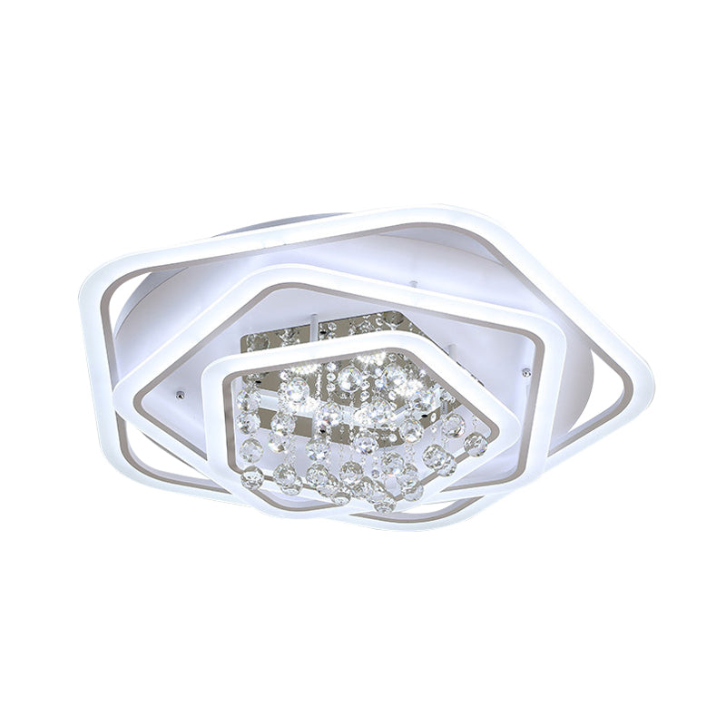 Pentagone Crystal Ball Flush Mount Light Modernism White 19,5 "/23.5" /27.5 " Wide LED Ceiling Fixture in Warm / White Light