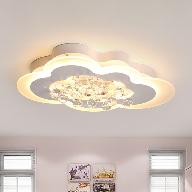 Faceted Crystal Cloud Ceiling Lamp Minimalist White LED Flush Mount Light in Warm/White Light, 21.5"/25.5" Wide