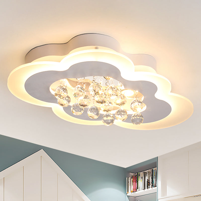 Faceted Crystal Cloud Ceiling Lamp Minimalist White LED Flush Mount Light in Warm/White Light, 21.5"/25.5" Wide