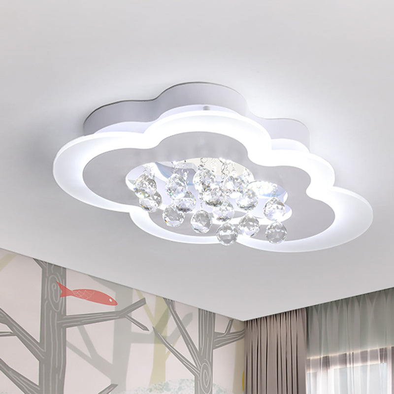 Faceted Crystal Cloud Ceiling Lamp Minimalist White LED Flush Mount Light in Warm/White Light, 21.5"/25.5" Wide