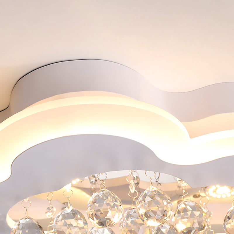 Faceted Crystal Cloud Ceiling Lamp Minimalist White LED Flush Mount Light in Warm/White Light, 21.5"/25.5" Wide