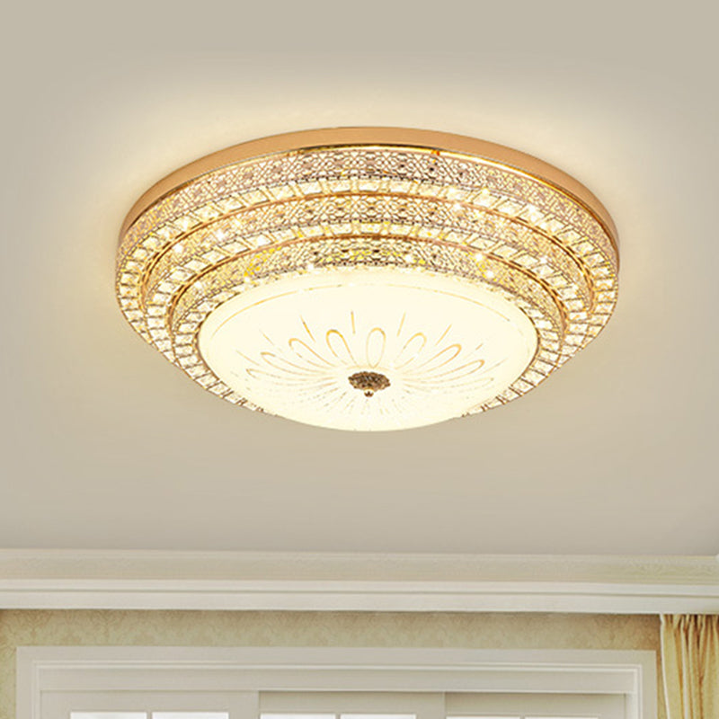 Round Ceiling Light Fixture Simple Crystal White LED Flush Mount Light in 3 Color/Remote Control Stepless Dimming, 23.5"/31.5" W