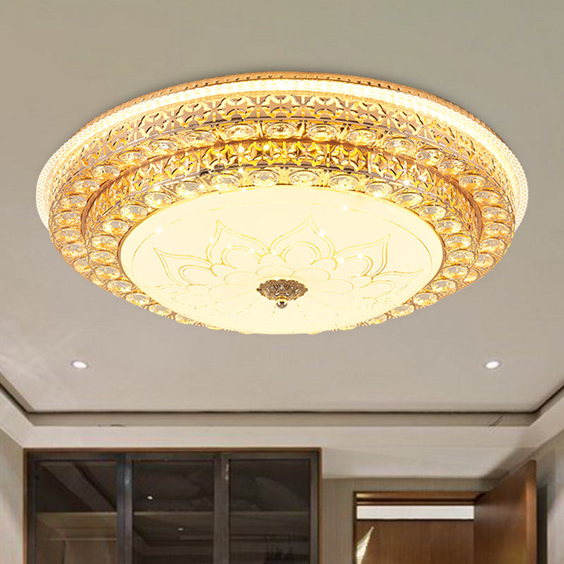 Round Ceiling Light Fixture Simple Crystal White LED Flush Mount Light in 3 Color/Remote Control Stepless Dimming, 23.5"/31.5" W