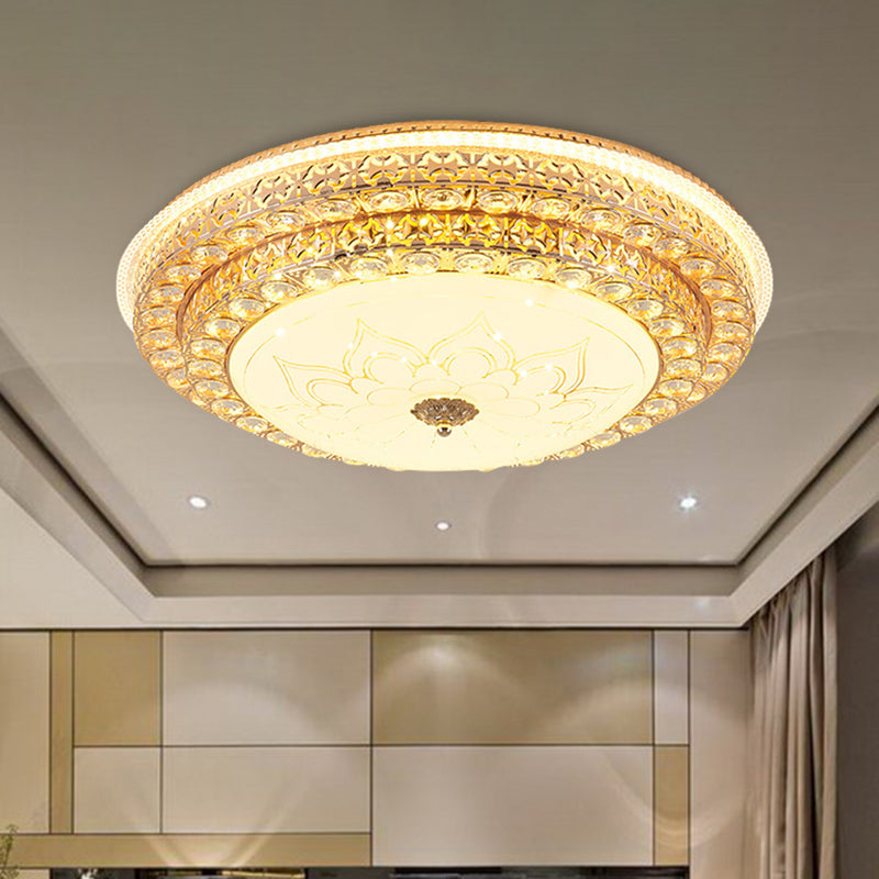 Round Ceiling Light Fixture Simple Crystal White LED Flush Mount Light in 3 Color/Remote Control Stepless Dimming, 23.5 "/31.5" W