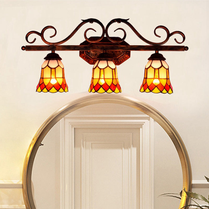 Multicolor Tiffany Wall Vanity Light 3 Heads Up and Down Lighting over Mirror Vanity Lights
