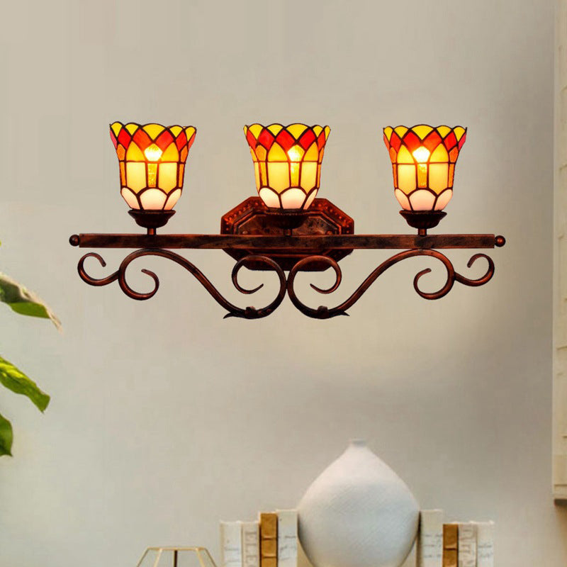 Multicolor Tiffany Wall Vanity Light 3 Heads Up and Down Lighting over Mirror Vanity Lights