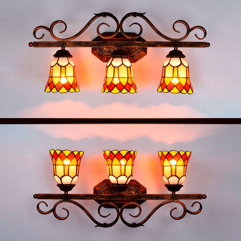 Multicolor Tiffany Wall Vanity Light 3 Heads Up and Down Lighting over Mirror Vanity Lights