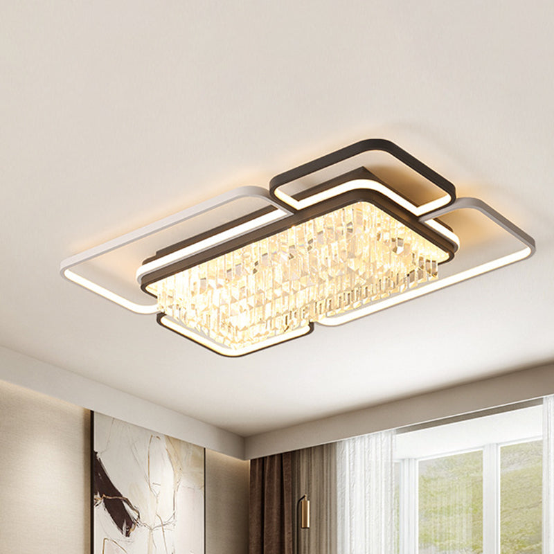 35,5"/41" W Lampada da incasso geometrica in bianco e nero con montaggio a incasso in cristallo semplice Lampada da incasso a LED per soggiorno in luce bianca/Attenuazione continua con telecomando