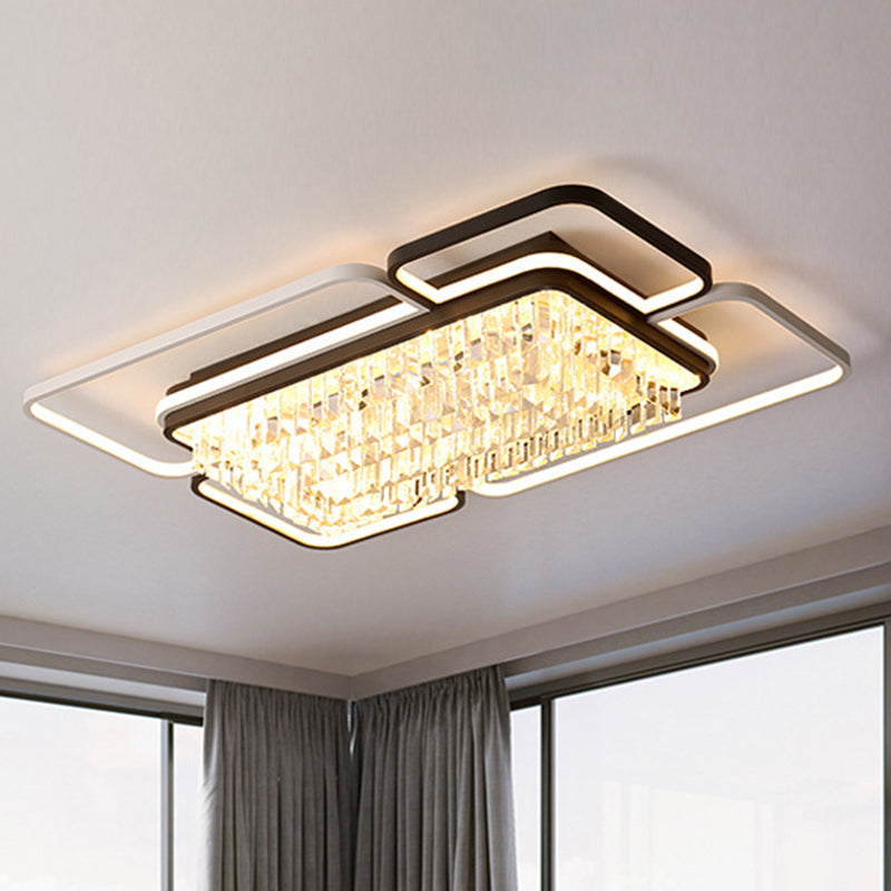 35,5"/41" W Lampada da incasso geometrica in bianco e nero con montaggio a incasso in cristallo semplice Lampada da incasso a LED per soggiorno in luce bianca/Attenuazione continua con telecomando