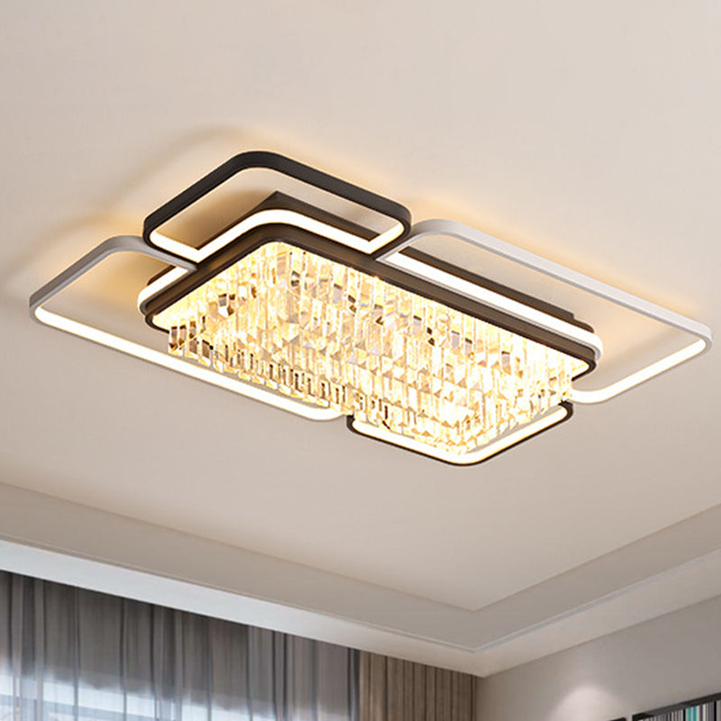 35,5"/41" W Lampada da incasso geometrica in bianco e nero con montaggio a incasso in cristallo semplice Lampada da incasso a LED per soggiorno in luce bianca/Attenuazione continua con telecomando