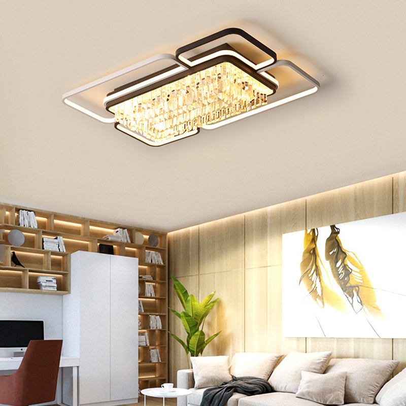 35,5"/41" W Lampada da incasso geometrica in bianco e nero con montaggio a incasso in cristallo semplice Lampada da incasso a LED per soggiorno in luce bianca/Attenuazione continua con telecomando